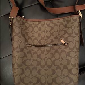 Coach Tan and Brown Signature Shoulder Bag